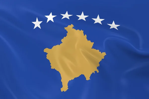 Bandeira ondulante do Kosovo - Renderização 3D da Bandeira do Kosovo com textura sedosa — Fotografia de Stock