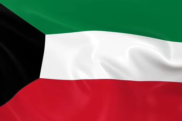 Bandeira ondulante do Kuwait - Renderização 3D da Bandeira do Kuwait com textura sedosa — Fotografia de Stock