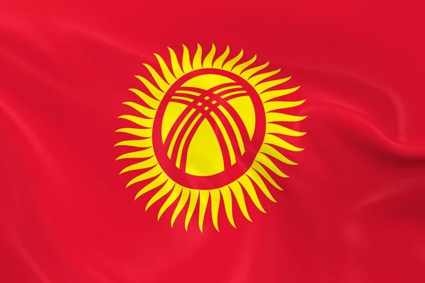Kirgisian lipun heiluttaminen - Kirgisian lipun 3D-renderöinti silkkisen tekstuurin avulla — kuvapankkivalokuva