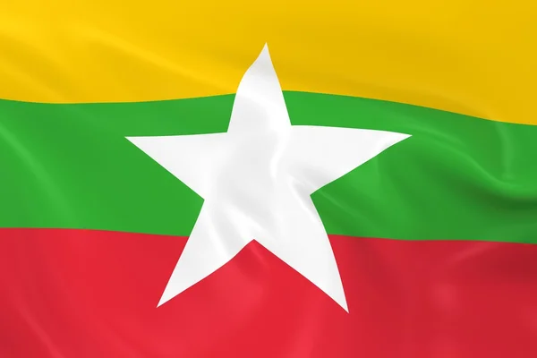 Drapeau ondulé du Myanmar (Birmanie) - Rendre 3D du drapeau birman avec texture soyeuse — Photo