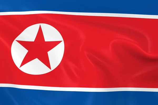 Bandera ondeante de Corea del Norte - 3D Renderizado de la bandera de Corea del Norte con textura sedosa — Foto de Stock