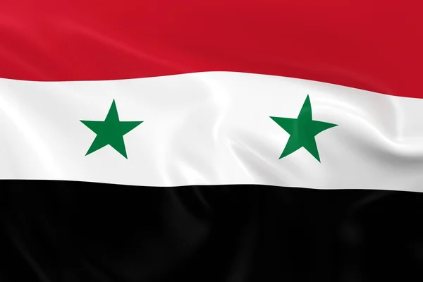 Flagge Syriens schwenkend - 3D-Darstellung der syrischen Flagge mit seidiger Textur — Stockfoto