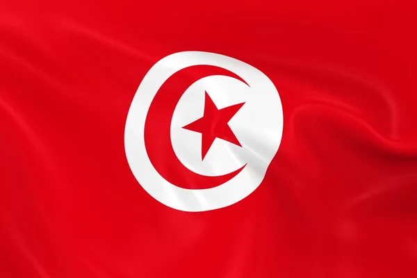 Viftande flagga Tunisien - 3d gör av den tunisiska flaggan med silkeslen textur — Stockfoto