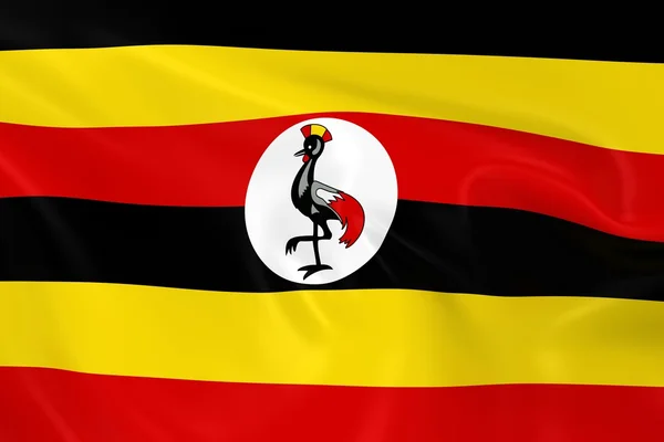 Flagge Ugandas schwenkend - 3D-Darstellung der Flagge Ugandas mit seidiger Textur — Stockfoto