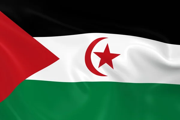 Bandera ondeante del Sáhara Occidental: representación 3D de la bandera saharaui de la República Árabe Democrática con textura sedosa —  Fotos de Stock
