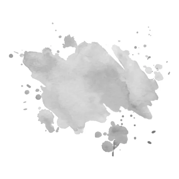 Gray watercolor spot with droplets, smudges, stains, splashes. — Stock Vector