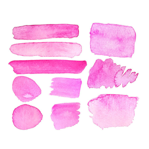 Set of watercolor brush strokes, stain. Spots on a white background. Watercolor texture