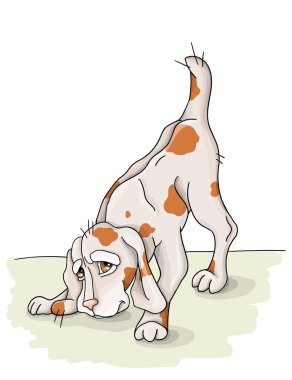 Vektör çizimi. Benekli köpek dinleniyor, tatilde.