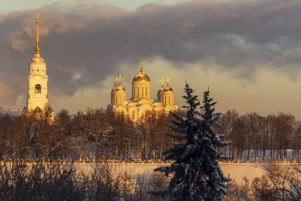 Vladimir City Pôr Sol Catedral Assunção — Fotografia de Stock