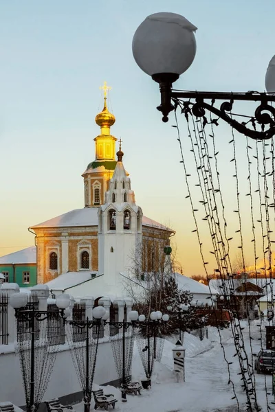 Церква Святого Георгія Володимирі Зимовий Вечір Заході Сонця — стокове фото