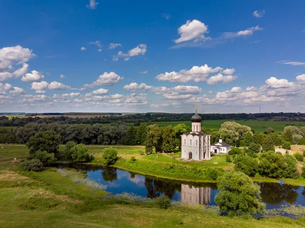 Aerial view of the Church of the Intercession on the Nerl. Bogolyubovo.
