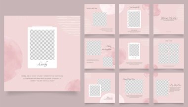 Sosyal medya afiş satış promosyonunu tasvir ediyor. Tamamen düzenlenebilir Instagram ve Facebook kare kare kare kare kare kare kare kare yapboz organik satış posteri. kırmızı pembe beyaz vektör arkaplanı