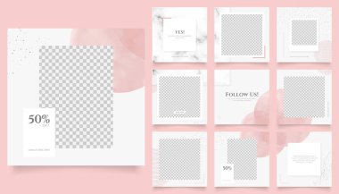 Sosyal medya afiş satış promosyonunu tasvir ediyor. Tamamen düzenlenebilir Instagram ve Facebook kare kare kare kare kare kare kare kare yapboz organik satış posteri. beyaz kırmızı pembe vektör arkaplanı