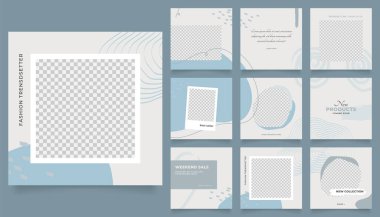 Sosyal medya afiş satış promosyonunu tasvir ediyor. Tamamen düzenlenebilir Instagram ve Facebook kare kare kare kare kare kare kare kare yapboz organik satış posteri. mavi gri vektör arkaplanı