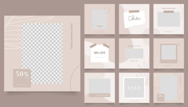 Sosyal medya afiş satış promosyonunu tasvir ediyor. Tamamen düzenlenebilir Instagram ve Facebook kare kare kare kare kare kare kare kare yapboz organik satış posteri. Çiçek kahverengi sıvı vektör arkaplanı