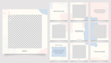 Sosyal medya afiş satış promosyonunu tasvir ediyor. Tamamen düzenlenebilir Instagram ve Facebook kare kare kare kare kare kare kare kare yapboz organik satış posteri. mavi pembe vektör arkaplanı