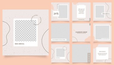 Sosyal medya afiş satış promosyonunu tasvir ediyor. Tamamen düzenlenebilir Instagram ve Facebook kare kare kare kare kare kare kare kare yapboz organik satış posteri. kahverengi turuncu gri vektör arkaplanı