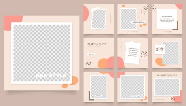 Sosyal medya afiş satış promosyonunu tasvir ediyor. Tamamen düzenlenebilir Instagram ve Facebook kare kare kare kare kare kare kare kare yapboz organik satış posteri. kahverengi turuncu vektör arkaplanı