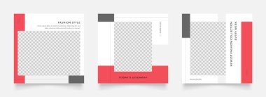 Dijital pazarlama ve satış tanıtımı için sosyal medya şablonu. kırmızı beyaz web pankartı reklamı. Tanıtım teklifi Model fotoğraf vektör çerçevesi