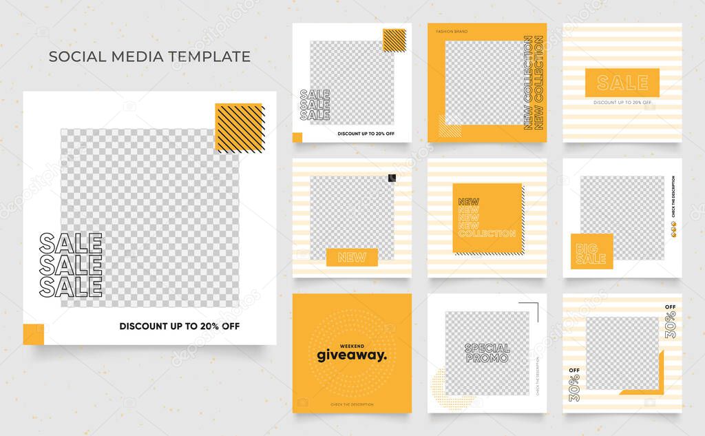 social media template banner blog fashion sale promotion. fully editable instagram and facebook square post frame puzzle organic sale poster. fresh yellow element shape vector background