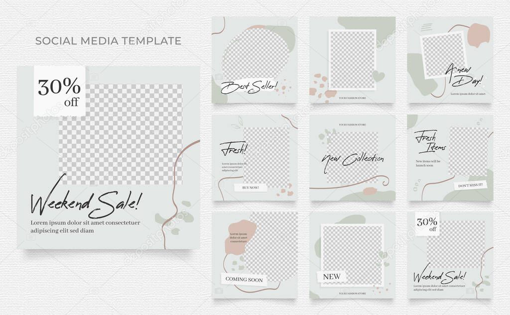 social media template blog fashion sale promotion. fully editable instagram and facebook square post frame organic sale poster. green brown white ad banner vector background