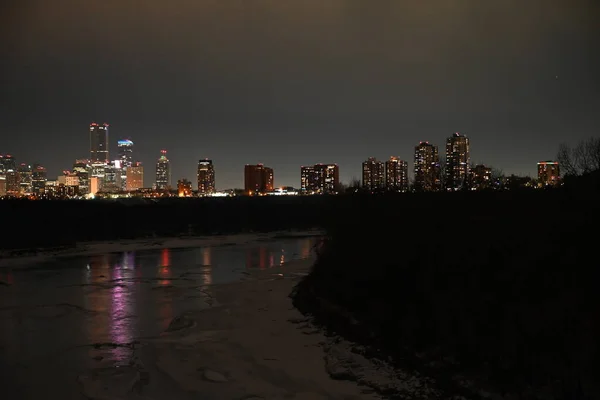 Edmonton Alberta Night Viewed North Sask River New Years Day — Stock Photo, Image