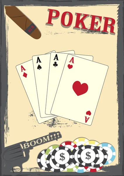 eski grunge poker texas poster kartları, cips ve colt