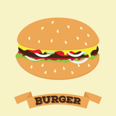 Flat cartoon hamburger vector fast food icon illustation
