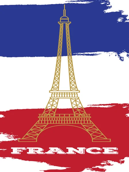 Markah tanah dunia Menara Eiffel Perancis dengan gambar bendera Vektor Linear - Stok Vektor
