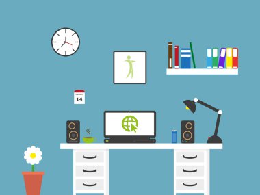 Modern daire ev ofis çalışma alanı iç. Minimalist tarzı tasarım iş vektör arka plan