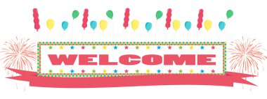 welcome text with balloon and fireworks Greeting Card banner