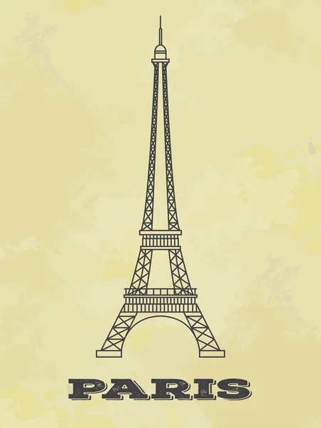 Marcos mundiais. Paris. França. Torre Eiffel. Cartaz retrô ilustração vetorial linear — Vetor de Stock