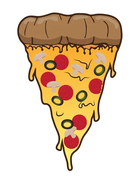 Rebanada de pizza con salami de oliva y prado. Vector clip art comida rápida ilustración — Archivo Imágenes Vectoriales