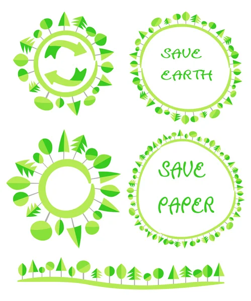 Экологическая плоская бумага Земля бизнес зеленый круг дерева утилизации эко-земной шар векторный элемент логотип бизнес фон — стоковый вектор