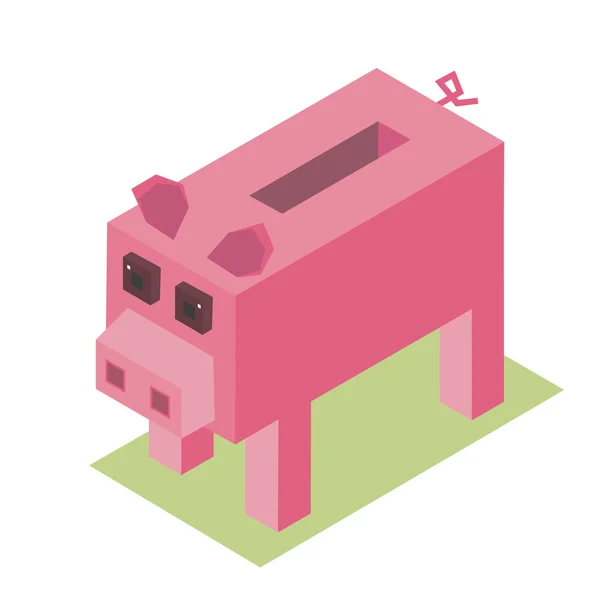 3D Isometrische cartoon varken vector pixel boerderij dieren illustratie piggy moneybox — Stockvector