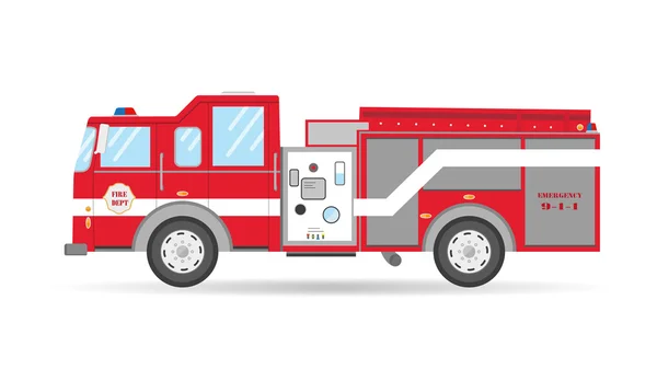 Cartoon flat American Firetruck mobil vektor kendaraan darurat ilustrasi - Stok Vektor