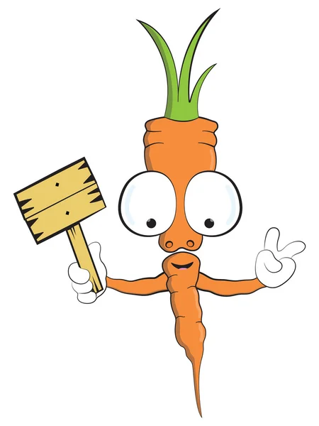 Lindo zanahoria dibujos animados Mascota vector ilustración vegano vegetal carácter con signo vacío — Vector de stock