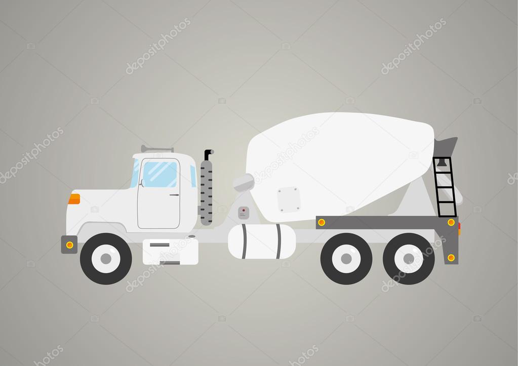 concrete mix truck flat industry car heavy vehicle isolated vector illustration