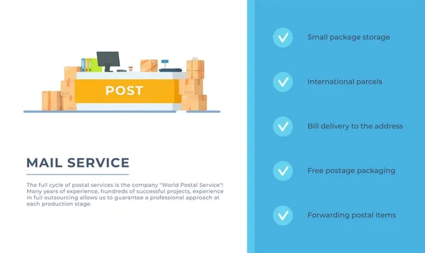 Vektorová Ilustrace Poštovní Služby Reklama Objednávku Nakupování Internetu — Stockový vektor