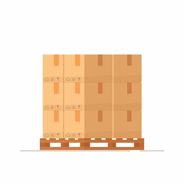 Boxes Wooded Pallet Vector Illustration Flat Style Stock Cardboard Boxes — Stock Vector