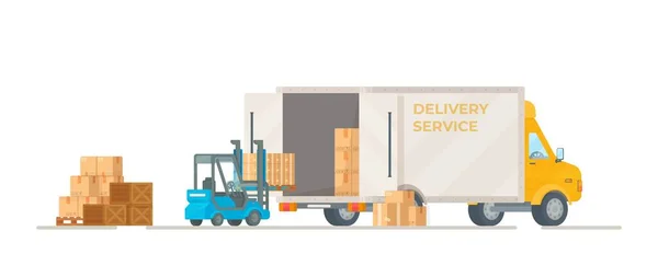 Vector Illustration Loading Parcels Car Delivery Goods Store Flat Style — Stock Vector
