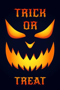Cadılar Bayramı için korkunç kabaklı vektör illüstrasyon pankartı! Karanlık bir arkaplanda metin ve şenlikli korkutucu gece öğeleri olan bir poster.