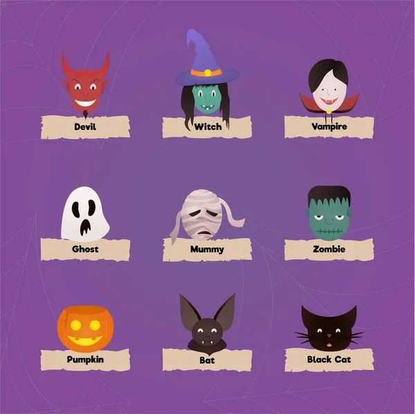 Vektorové Ilustrace Sadu Různých Monster Monster Pro Šťastný Halloween — Stockový vektor