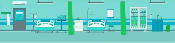 Vektorillustration Des Krankenzimmers Medizinischer Hintergrund Mit Krankenhausbetten Und Anderen Interieurelementen — Stockvektor