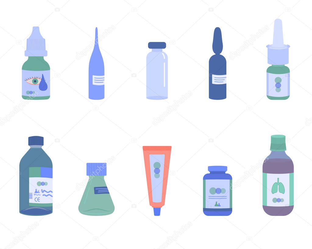 Vector set of medicines, various preparations and other subjects related to medicine and treatment of various diseases.