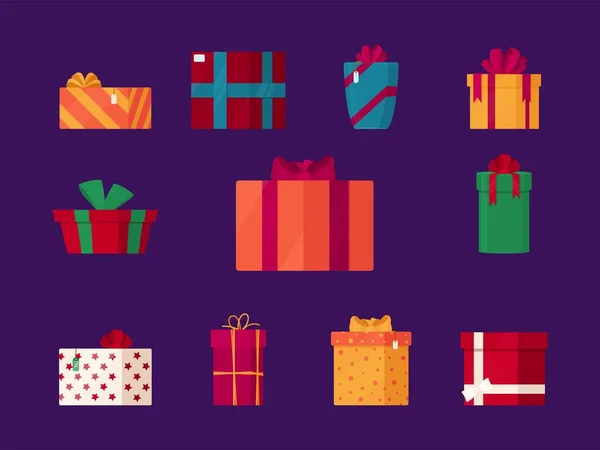 Векторная Иллюстрация Рисунка Подарков Фиолетовом Фоне Бесшовная Иллюстрация Подарочных Коробок — стоковый вектор