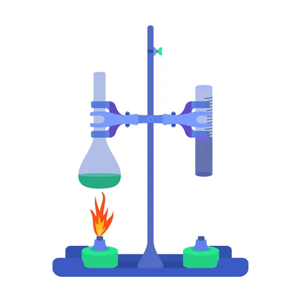 Ilustración Vectorial Trípode Laboratorio Con Frascos Vidrio Bajo Fuego Objeto — Vector de stock