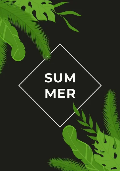 熱帯の葉を持つポスター 割引夏のバナーのベクトルイラスト — ストックベクタ