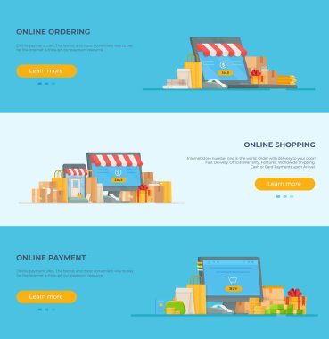 Mağaza web sitesinin vektör illüstrasyonu. Tezgahı kontrol et. İnternetten alışveriş. Oline alışveriş. Alışveriş, ürün, iş, para, sikkeler.