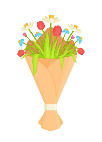Букет Цветов Любимому Человеку Векторная Иллюстрация Поздравлений Марта Подарок Тюльпаны — стоковый вектор
